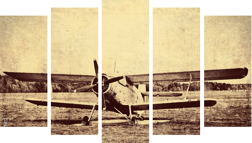 Vintage photo of an old biplane - Fünfteiliges Leinwandbild, Pentaptychon