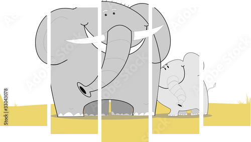slonie - Fünfteiliges Leinwandbild, Pentaptychon