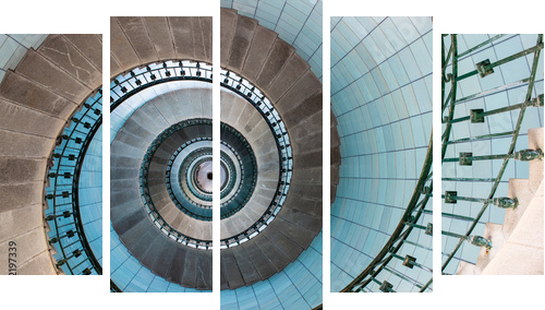Stairs spiral inside the lighthouse - Fünfteiliges Leinwandbild, Pentaptychon