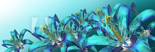 3d blue flowers panoramic 