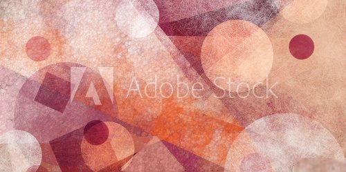 abstract modern geometric background design with various textures and shapes, floating circles squares diamonds and triangles in orange white and burgundy pink colors, artistic composition layout