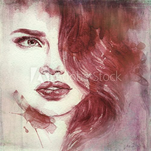 Ausdrucksstarkes Frauenportrait in Aquarelltönen
