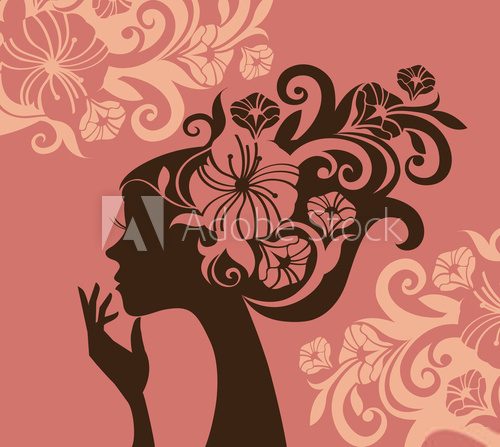 Beautiful woman silhouette with a flowers