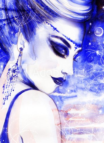 Fantasievolles Frauenporträt in Blau