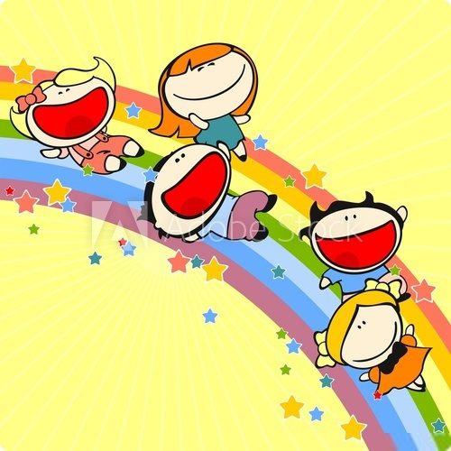 Fröhlicher Cartoonregenbogen für Kinderträume