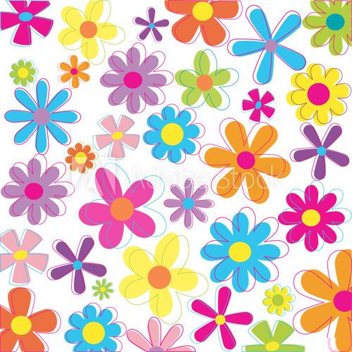 Multicolored retro styled flowers
