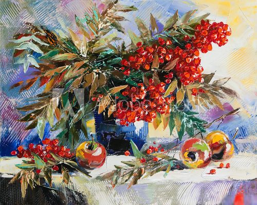 Still-life with a mountain ash and apples 