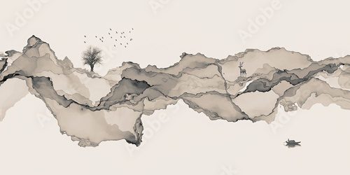 Abstract background ink line decoration painting landscape artistic conception