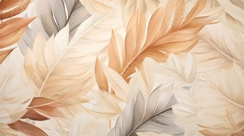 Abstract Background of illustrated Tropical Leaves. Exotic Wallpaper in beige Colors