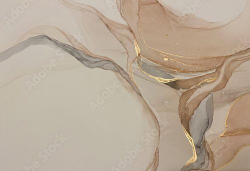 Abstract beige art with gold — pink background with brown, beautiful smudges and stains made with alcohol ink and golden pigment. Beige fluid art texture resembles petals, watercolor or aquarelle.