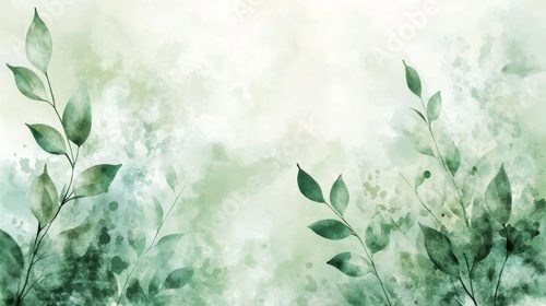 Abstract green watercolor background with soft, light tones and delicate foliage, a nature pattern