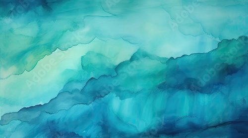 abstract watercolor background, Watercolor  turquoise, blue, aqua background for copy space text. Sky clouds cartoon, ocean wave illustration for vacation beach travel.