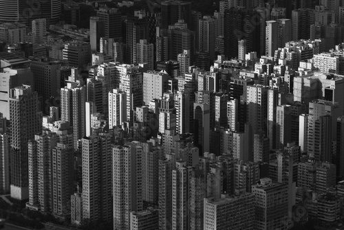 Aerial view of Hong Kong city under sunset