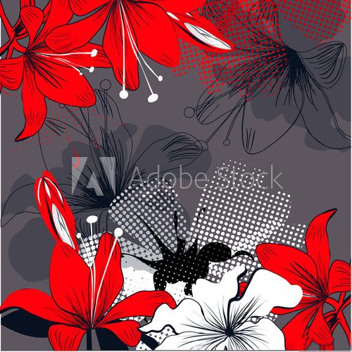 Background with red lily flowers