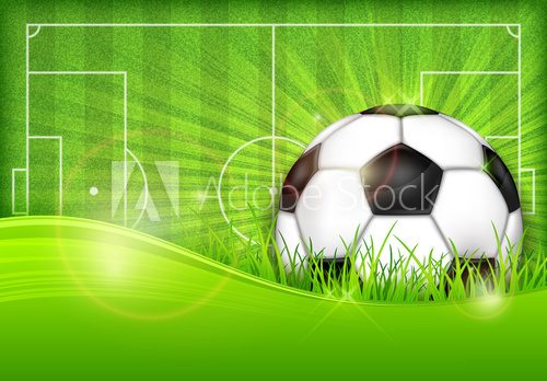 Ball on green field background 