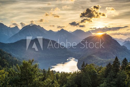Bavarian Alps at Lake Alpsee in Germany 