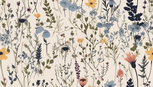 Beautiful floral seamless pattern wild herbs and flowers. Abstract flowers print. Modern pattern. Fashionable template for design