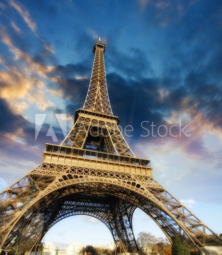 Beautiful photo of the Eiffel tower in Paris with gorgeous sky c