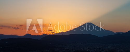 Beautiful sunset at Mountain Fuji in autumn season