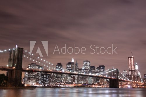 Brooklyn Bridge and Manhattan Skyline At Night, New York City 