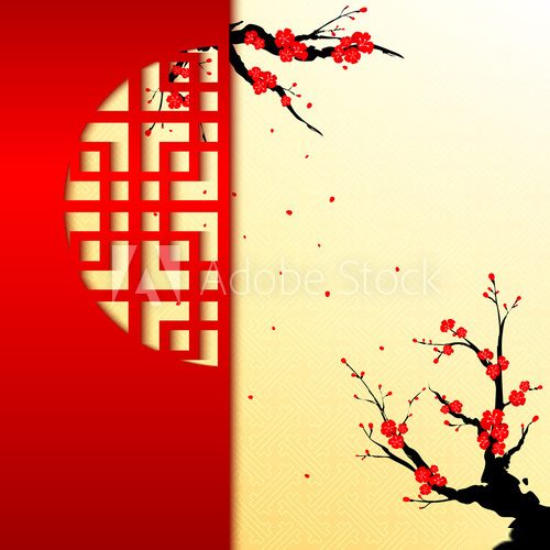 Chinese New Year Cherry Blossom Background 