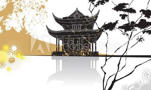 Chinese pagoda abstract background, traditional painting, vector 