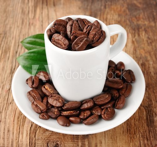 Coffee beans with leaf