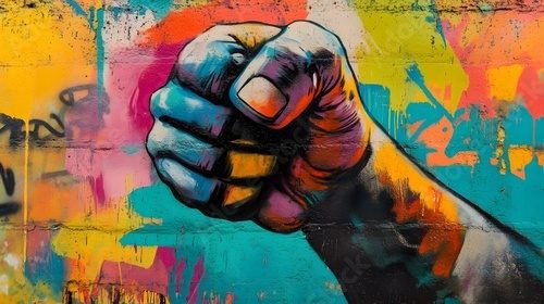 Colorful Graffiti Fist on a Brick Wall