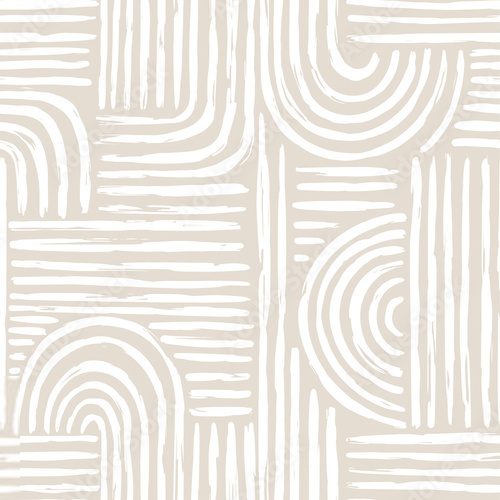 Contemporary seamless pattern with abstract line in nude colors.