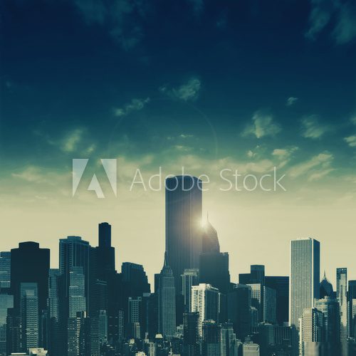 Day falls over the City, abstract urban backgrounds 