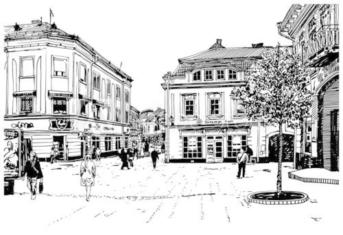 digital sketch vector black and white illustration of Uzhgorod c 