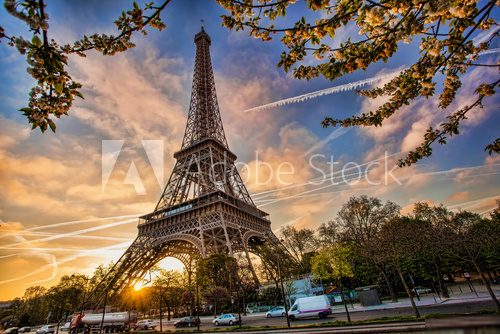 Eiffel Tower against sunrise  in Paris, France 
