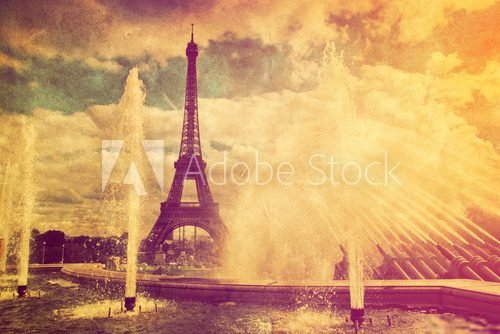 Eiffel Tower in Paris, Fance in retro style. 