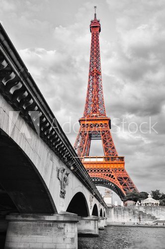 Eiffel tower monochrome and red