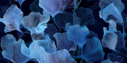 Elegantes Muster mit Ginkgoblättern in Blau
