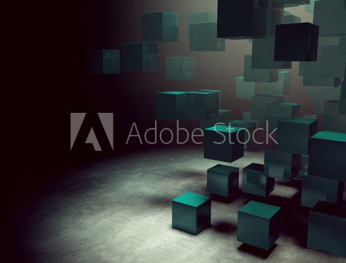 espacio interior 3d con cubos 
