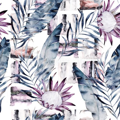 Exotische Tropenblätter in Blau und Violett