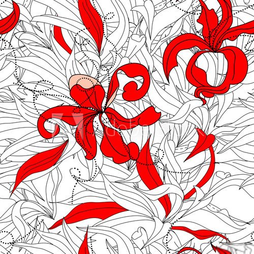 Floral seamless wallpaper with red flowers