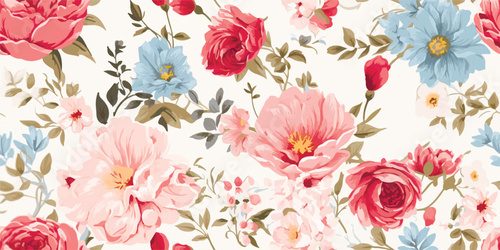 Flower and plant. Floral classic seamless print in shabby chic style. Flowers vector illustration: peony, rose, aster, leaves and plants for background, pattern and wallpaper