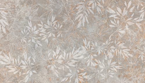 Flowers on the old white wall background, digital wall tiles or wallpaper design, cement texture background