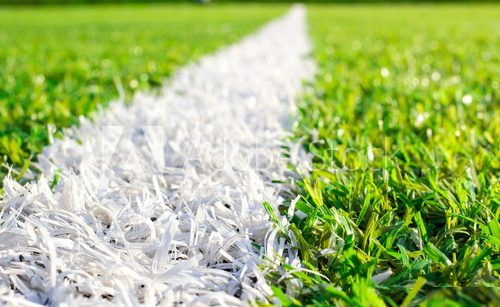 Frühlingsgrüner Sportplatz im Sonnenlicht