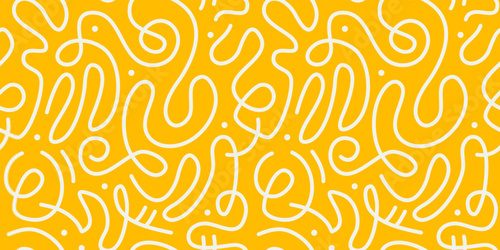 Fun line doodle seamless pattern. Creative abstract squiggle style drawing background for children or trendy design with basic shapes. Simple childish scribble wallpaper print.