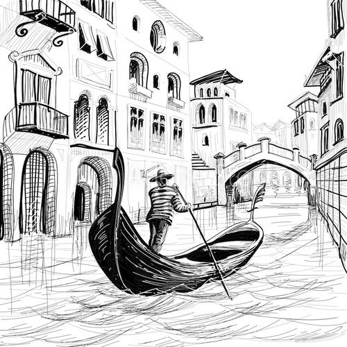 Gondola in Venice vector sketch 