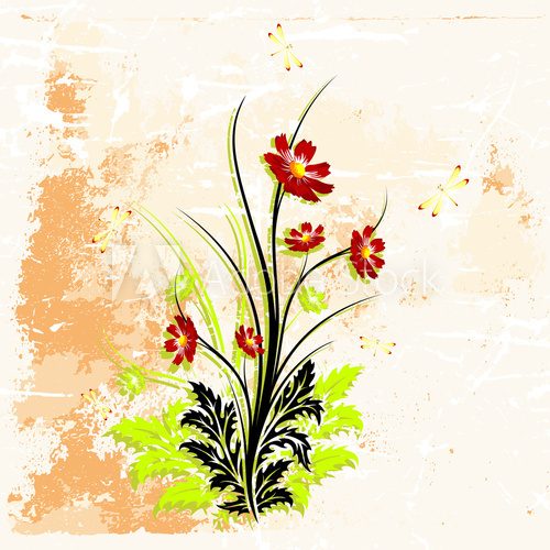 grunge background with flowers vector illustration 