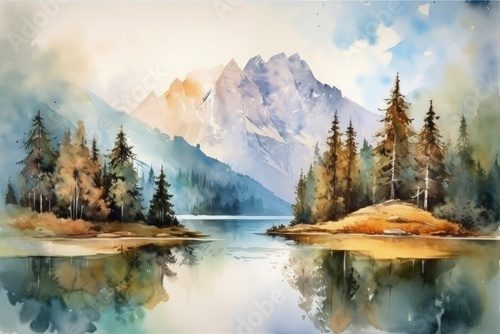 Herbstliche Berglandschaft mit See und Tannen
