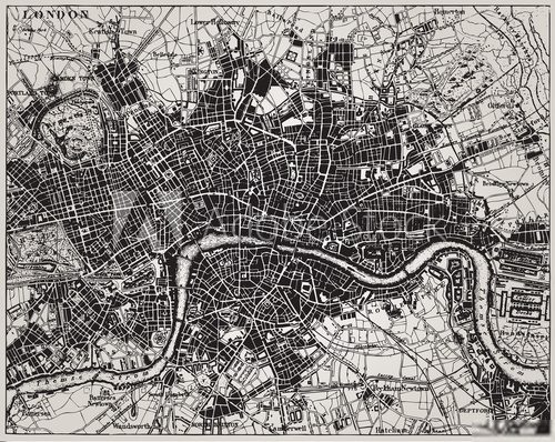 Historical map of London, England. 