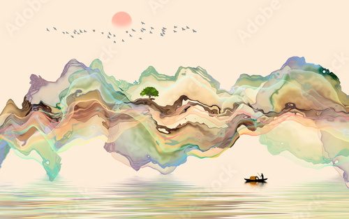 Ink landscape decoration illustration abstract line poster background