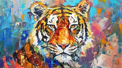 Kraftvolles Tiger-Porträt in Explosion der Farben