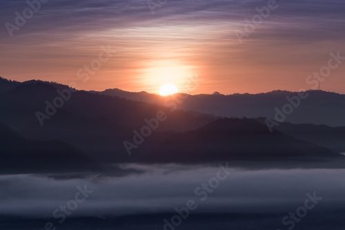 Landscape of Mountain views and Sunrise at Yun Lai Viewpoint,Pai 