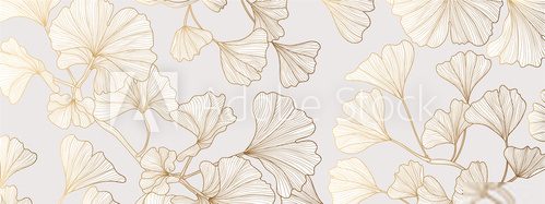 Luxury Gold Ginkgo line arts Background design vector.